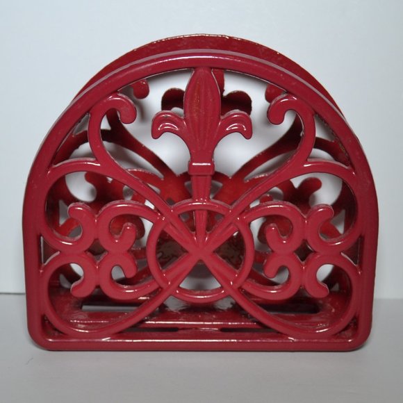 Red Cast Iron Napkin Holder Fluer De Lis Design Unbranded - Picture 1 of 6